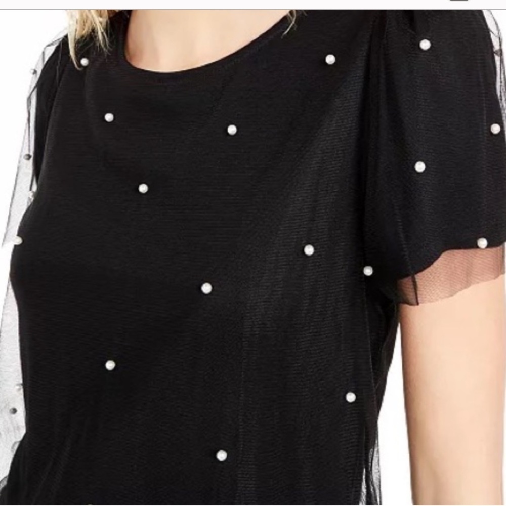 INC International Concepts Black Pearl Embellished Blouse Sheer Sleeve Dressy - Picture 11 of 11